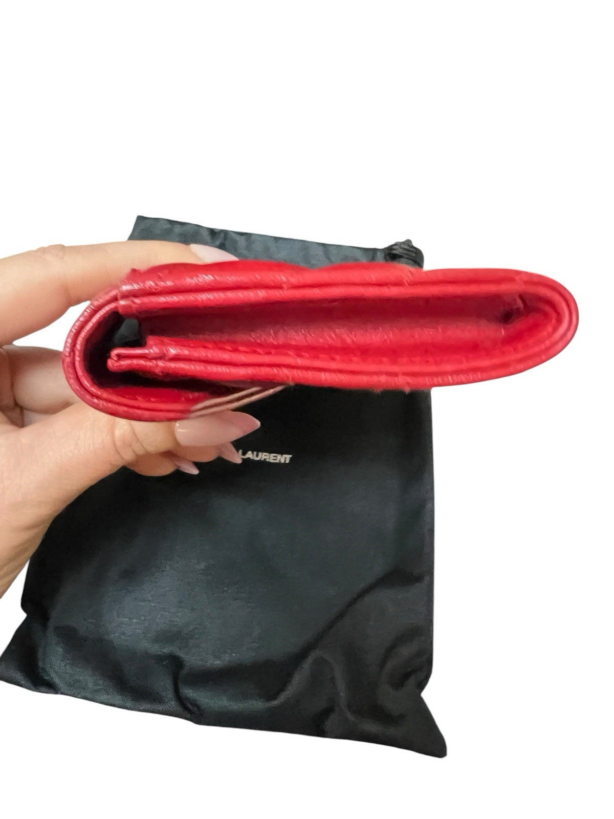 YSL Saint Laurent Leather Red Compact Wallet Card Case Box Duster & Tags