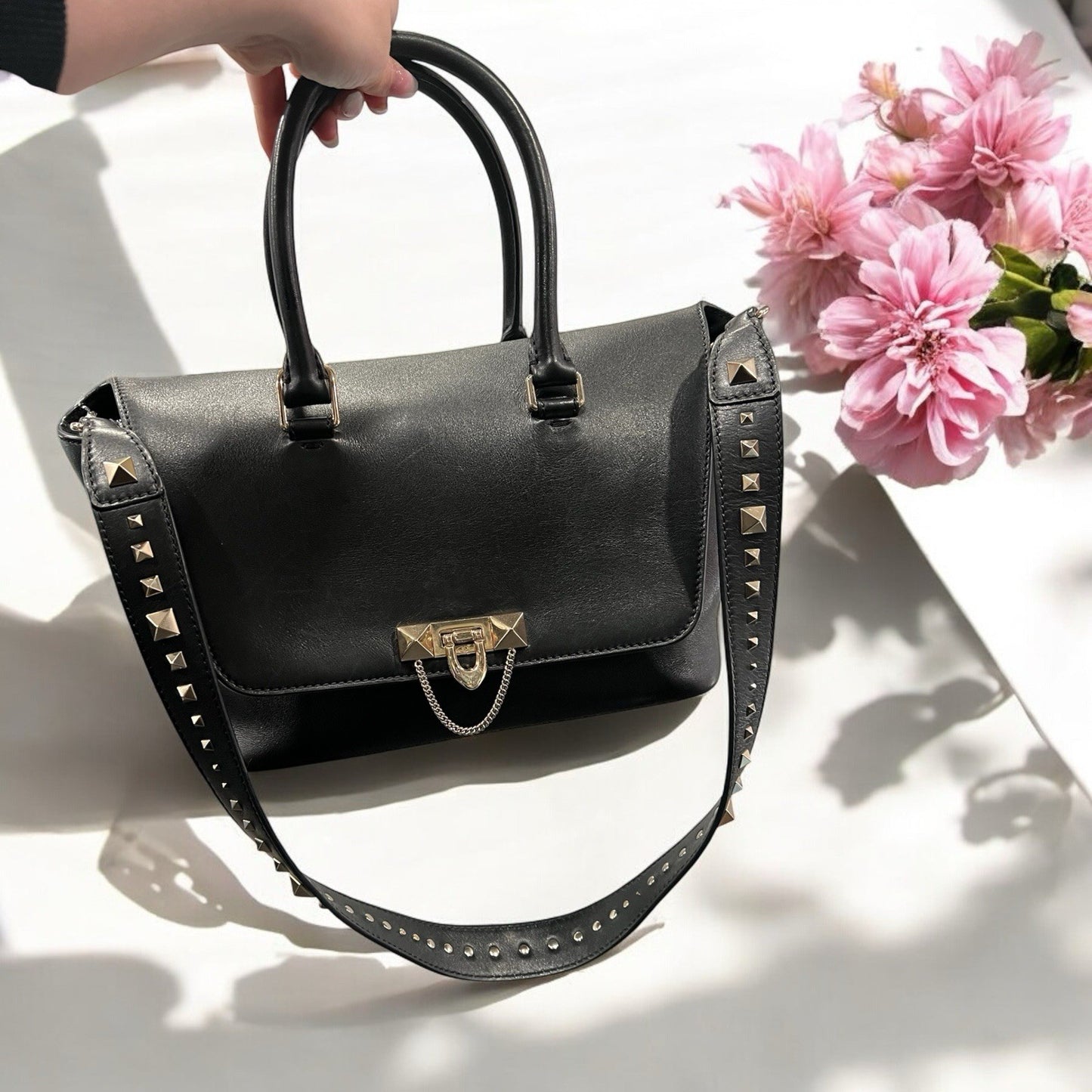 Valentino Garavani Demilune Flap Rockstud Leather Satchel Retail $2745