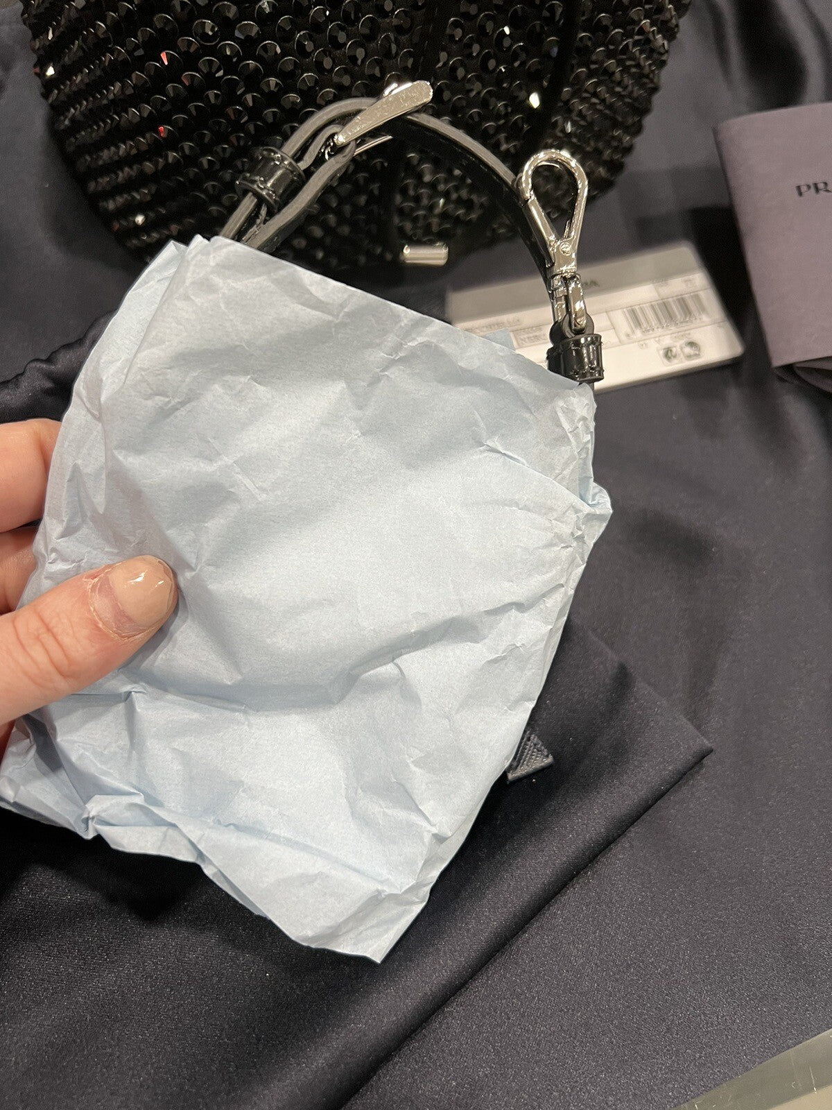 Prada Satin Mini Bucket Bag W/Crystals NWOB W/Certificate of Authenticity & Tags