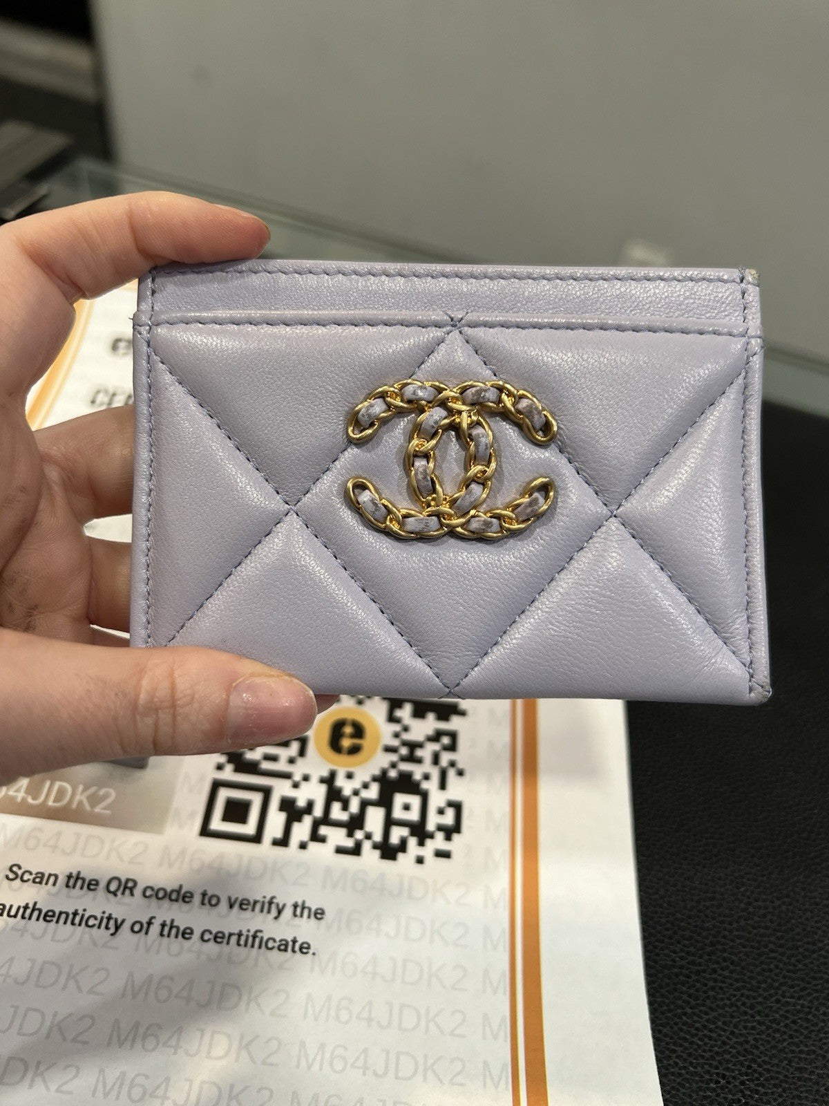 Chanel 19 Lavender Gold Card Case With Authenticity
