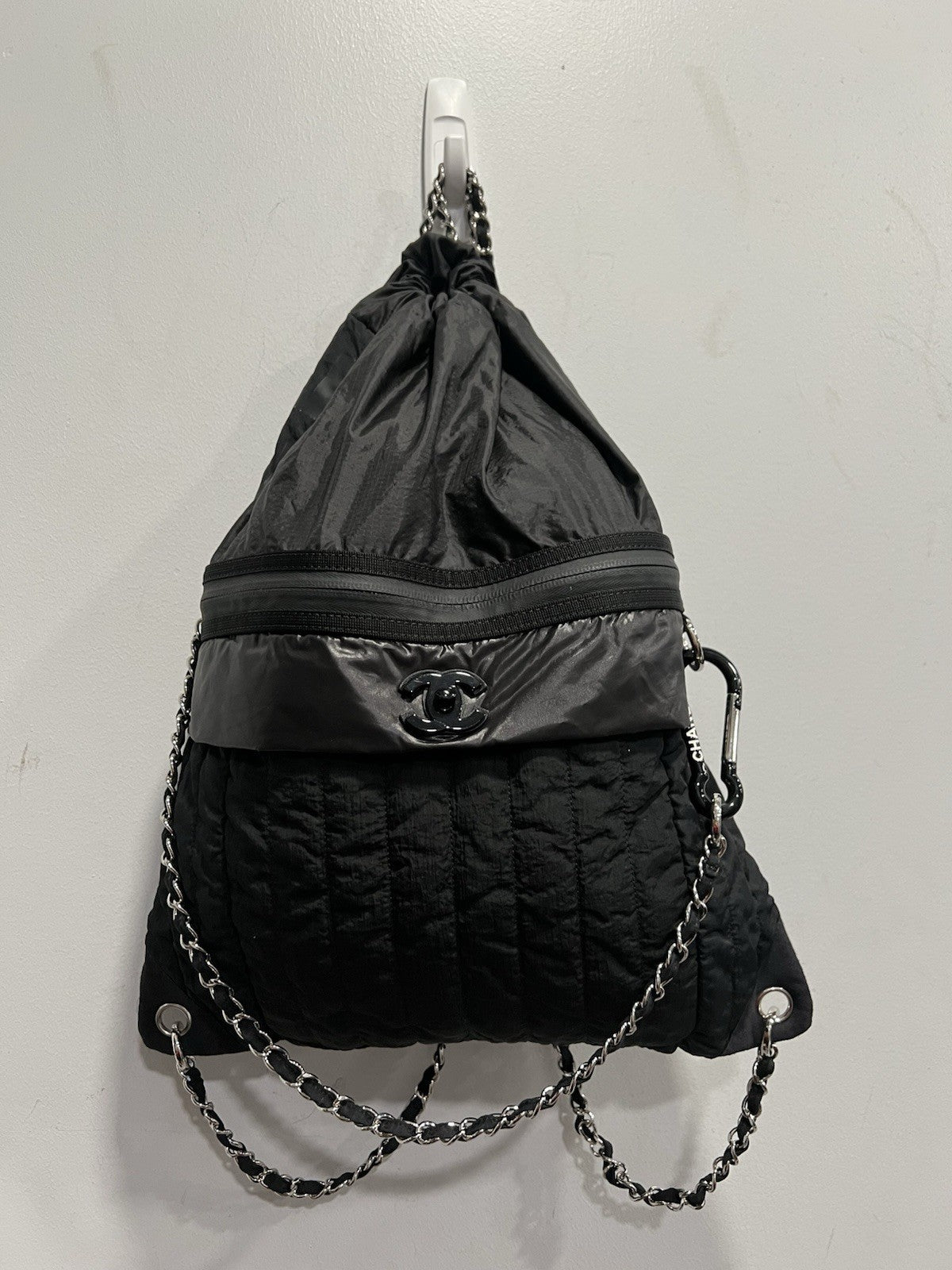 Chanel Nylon Neige Covertible Drawstring Backpack W/Certificate of Authenticity
