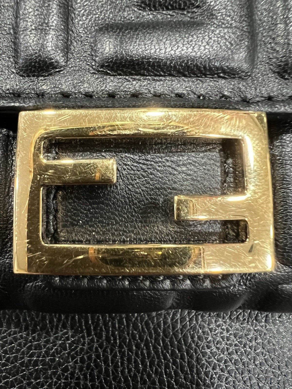 Fendi Black Nappa Leather Baguette Continental Wallet On Chain