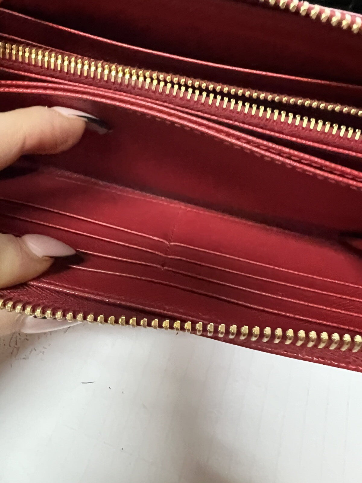 Prada Saffiano Red Leather Zip Around Wallet W/COA