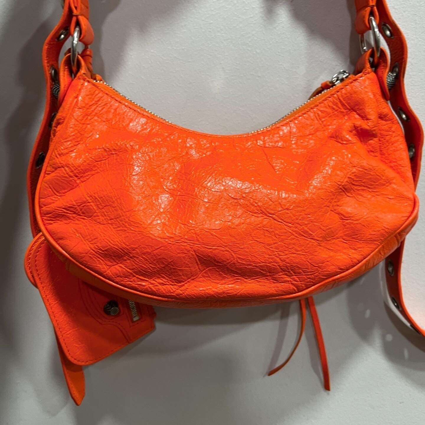 Balenciaga Le Cagole XS Neon Orange Arena Leather Shoulder Bag