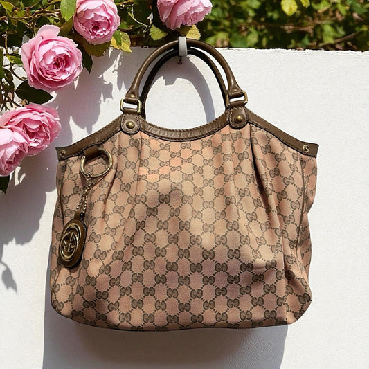 Gucci Pink/Grey Brown Canvas Limited Edition Sukey Tote RARE