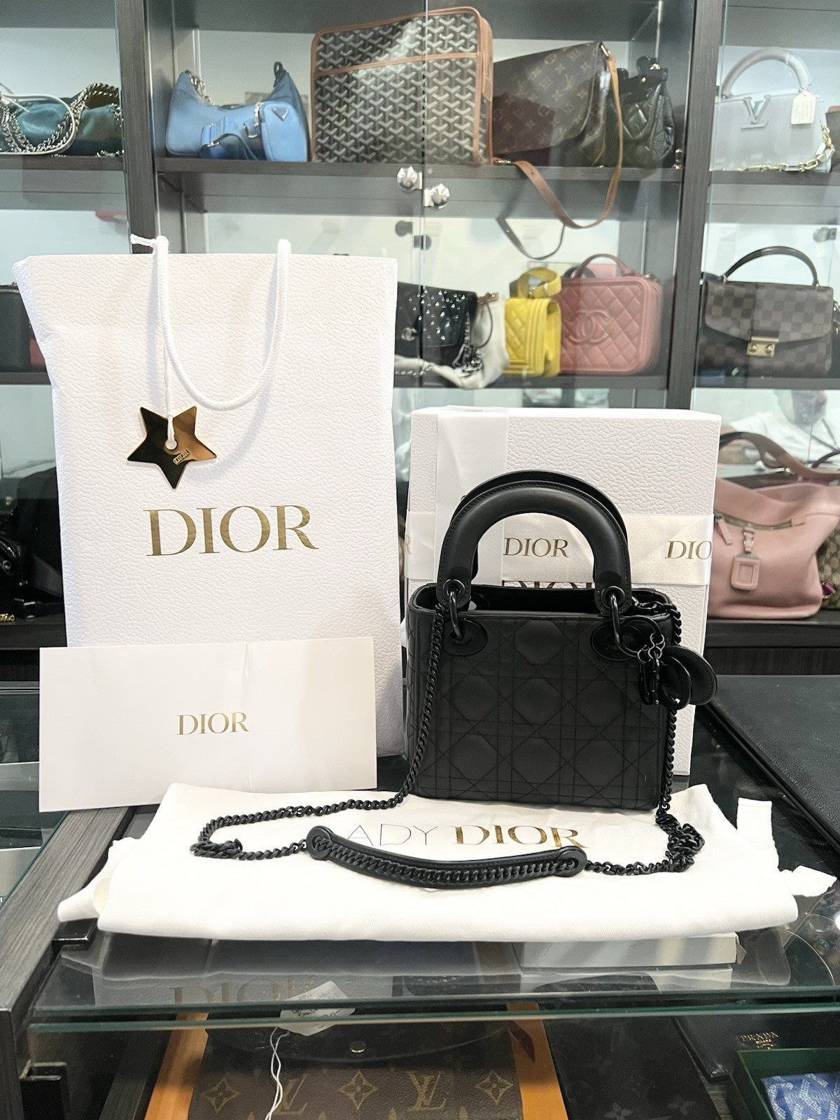 Christian Dior Matte Black Cannage Mini Lady Bag Box Duster Receipt Retail $5500