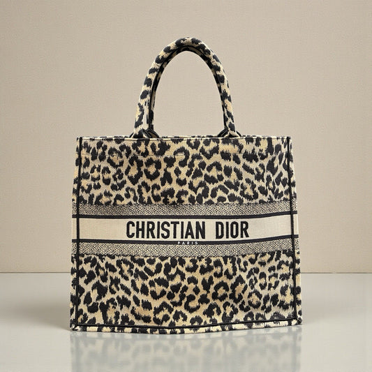 Christian Dior Mizza Embroidered Leopard Book Tote