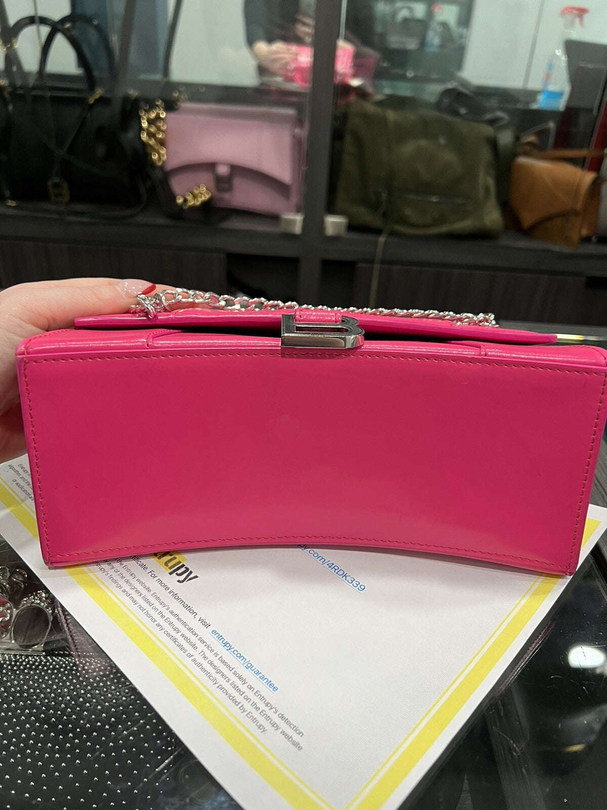 Balenciaga Hot Pink/Silver Small Hourglass Bag