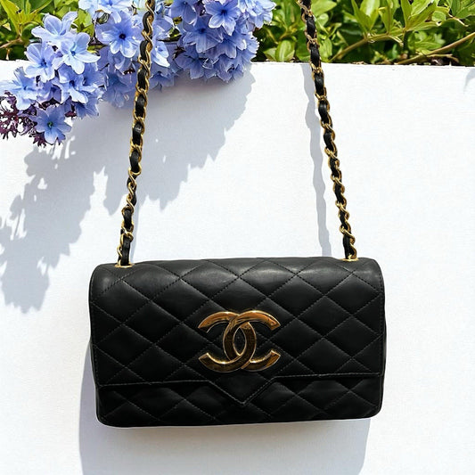 Chanel Vintage 24k Gold Plated Rectangular Single Flap Chain Bag