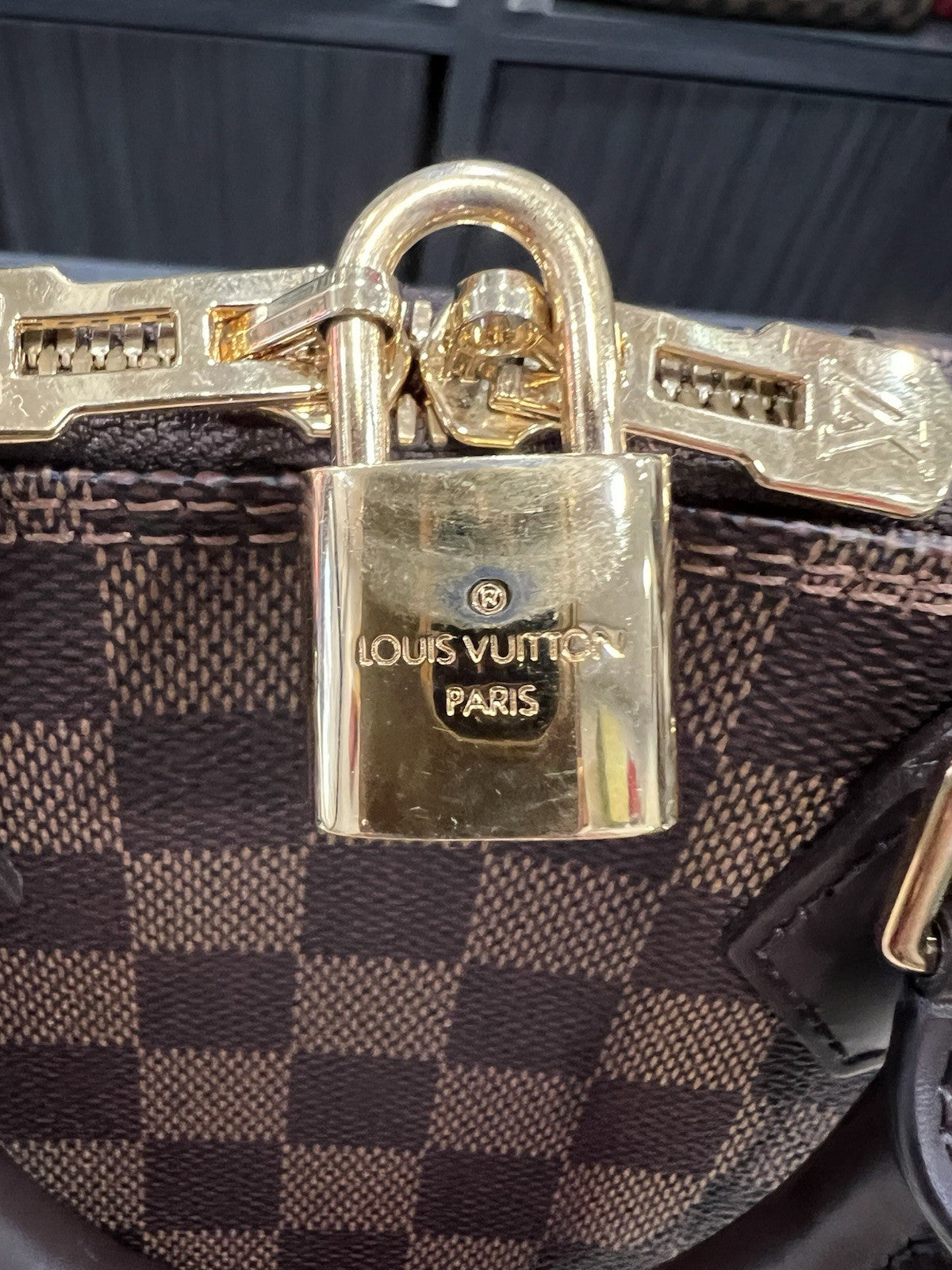 Louis Vuitton Damier Ebene Alma BB W/Lock Key & Duster (Monogrammed No Strap)