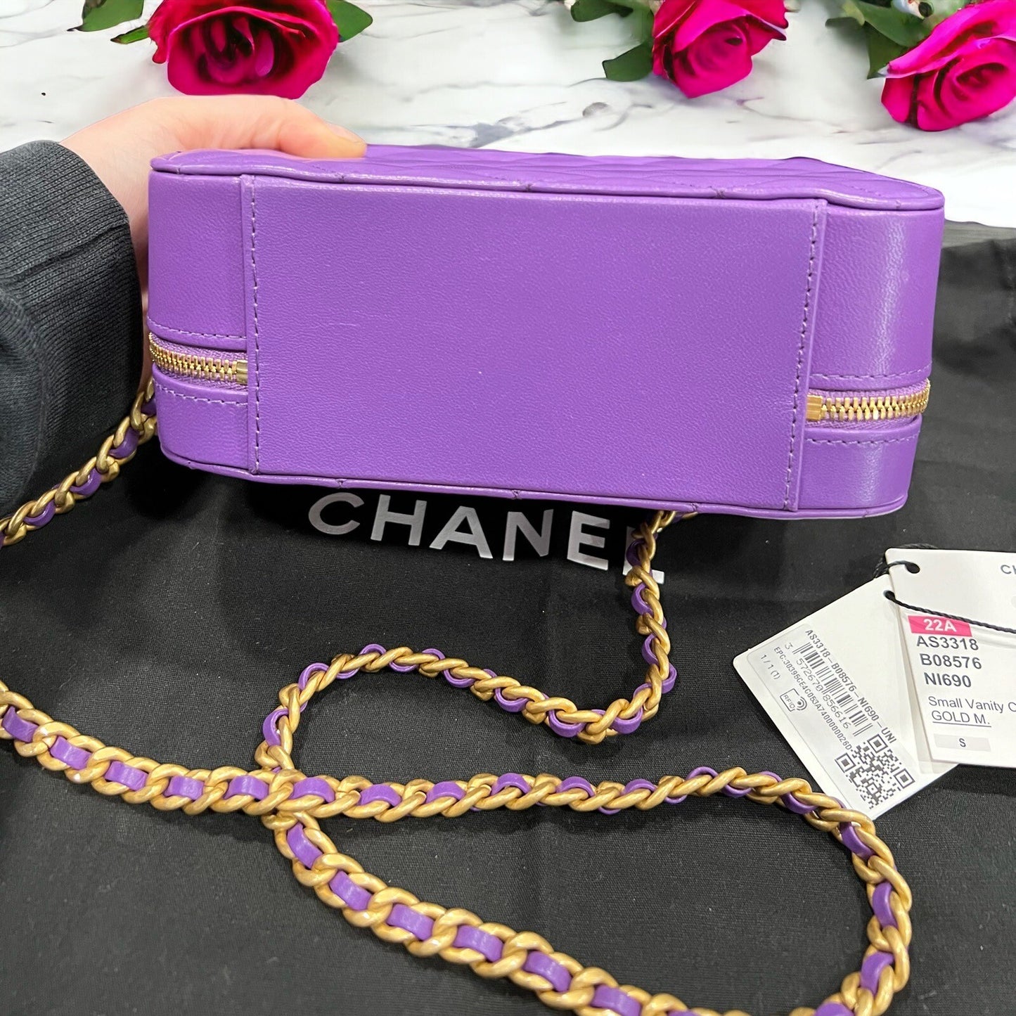 Chanel Vanity Case Purple/Antique Gold  Includes Tags Duster AUTHENTIC