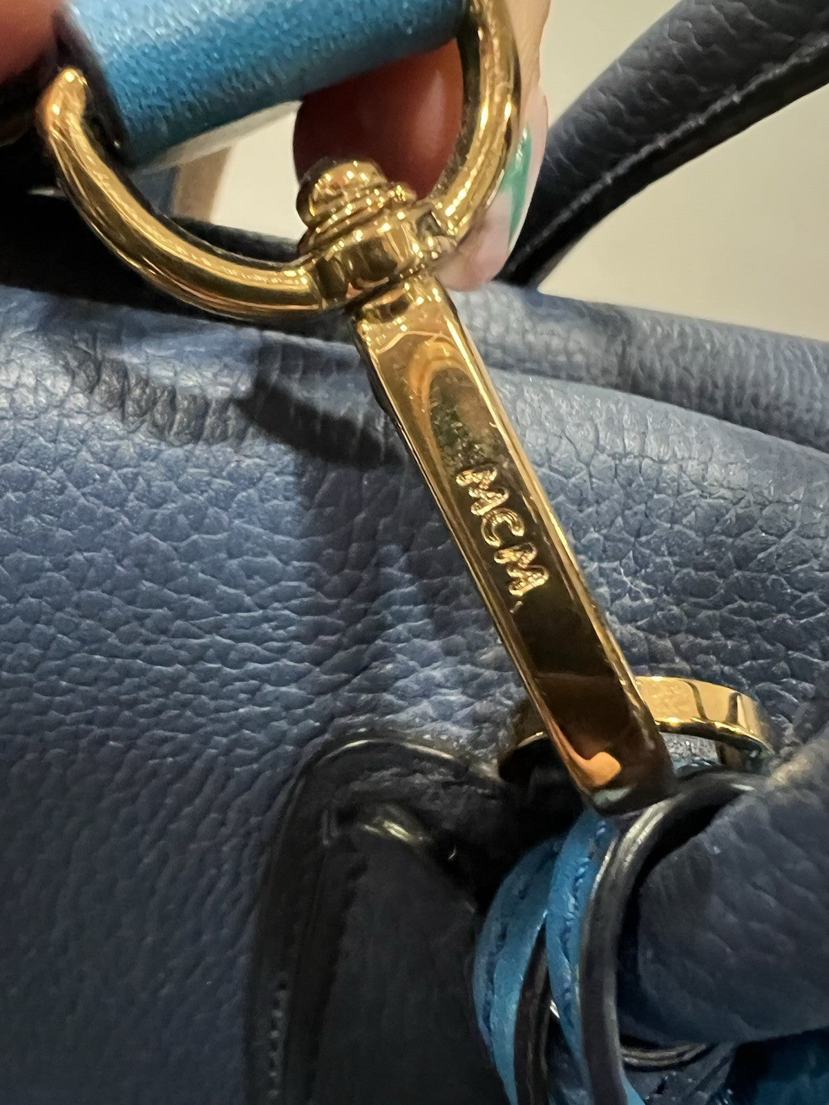 MCM Blue Leather Milla Tote With Canvas Strap