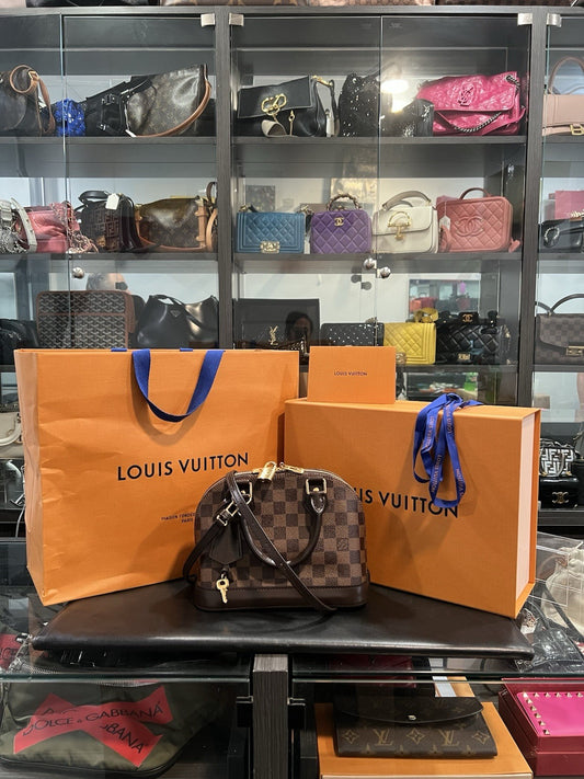 Louis Vuitton Damier Ebene Alma BB Box Lock Key Bag & Authenticity Retail $2k