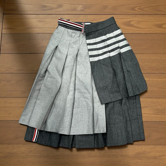 Thom Browne Pleated Asymmetric Mixed Media Wrap Skirt Size XS Retail $4470