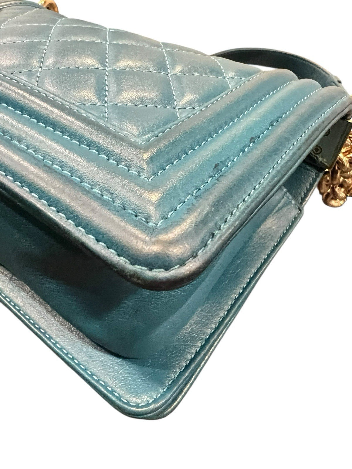 Chanel Small Two Way Boy Cobalt/Gold Chain Bag Includes Authenticity MSRP $6700