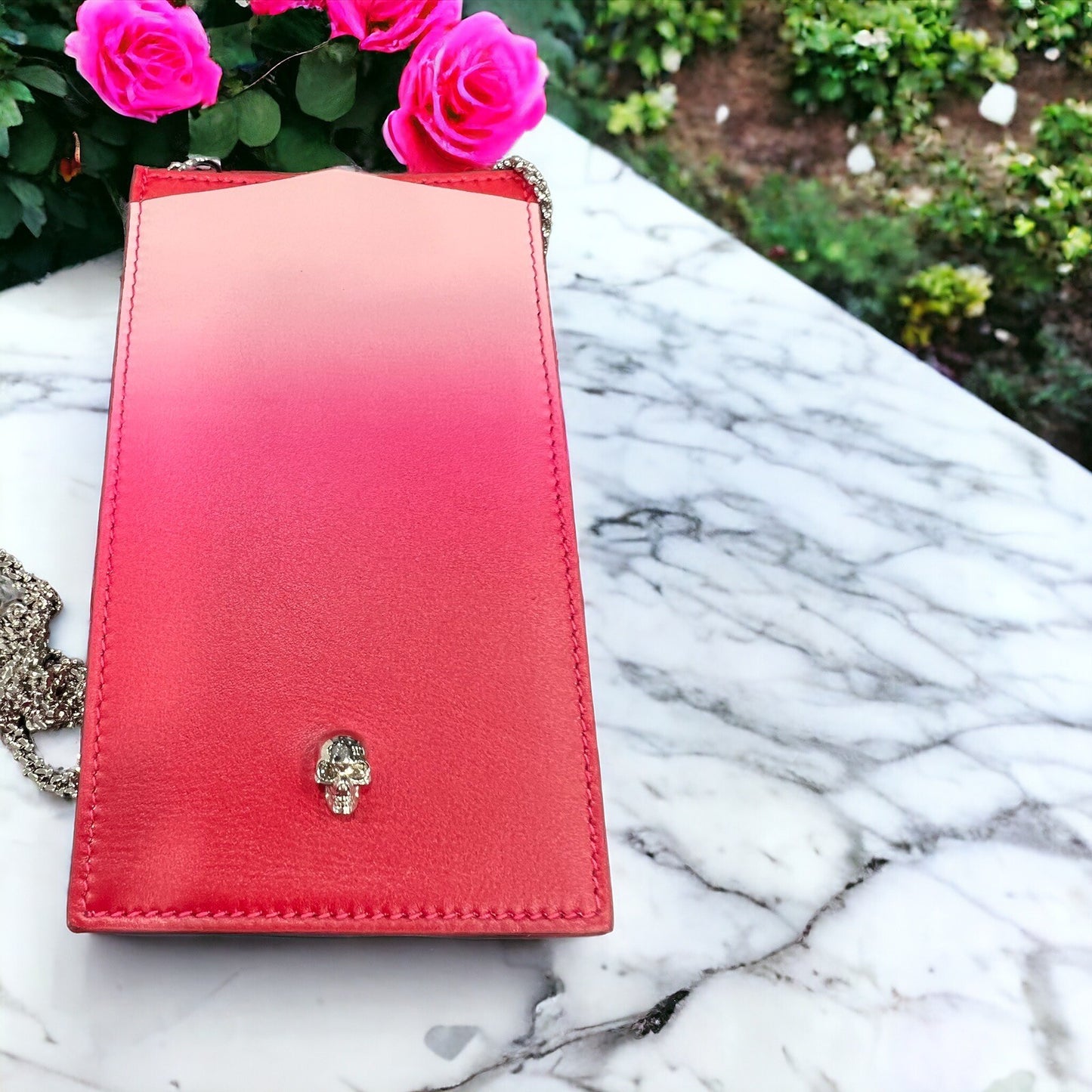 Alexander McQueen Ombre Pink/Red Leather Phone/Card Case New In Box