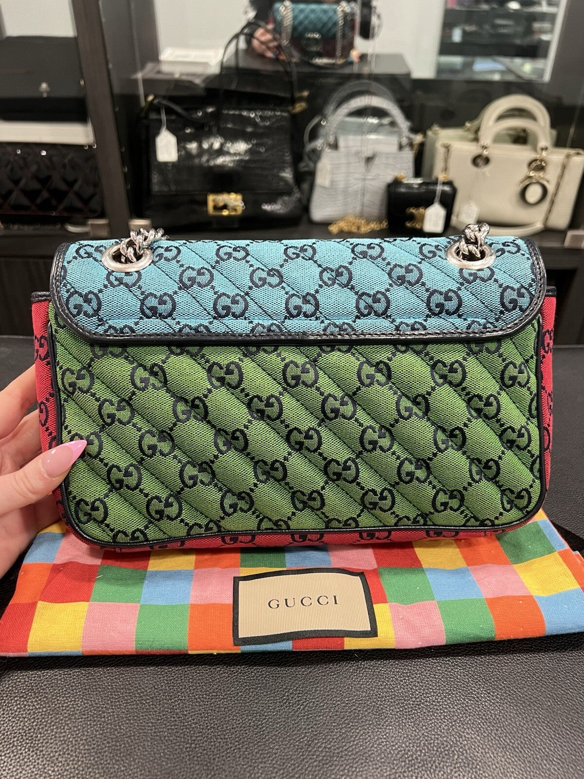 Gucci GG Marmont Flap Bag Diagonal Quilted GG Canvas Small LTD ED.
