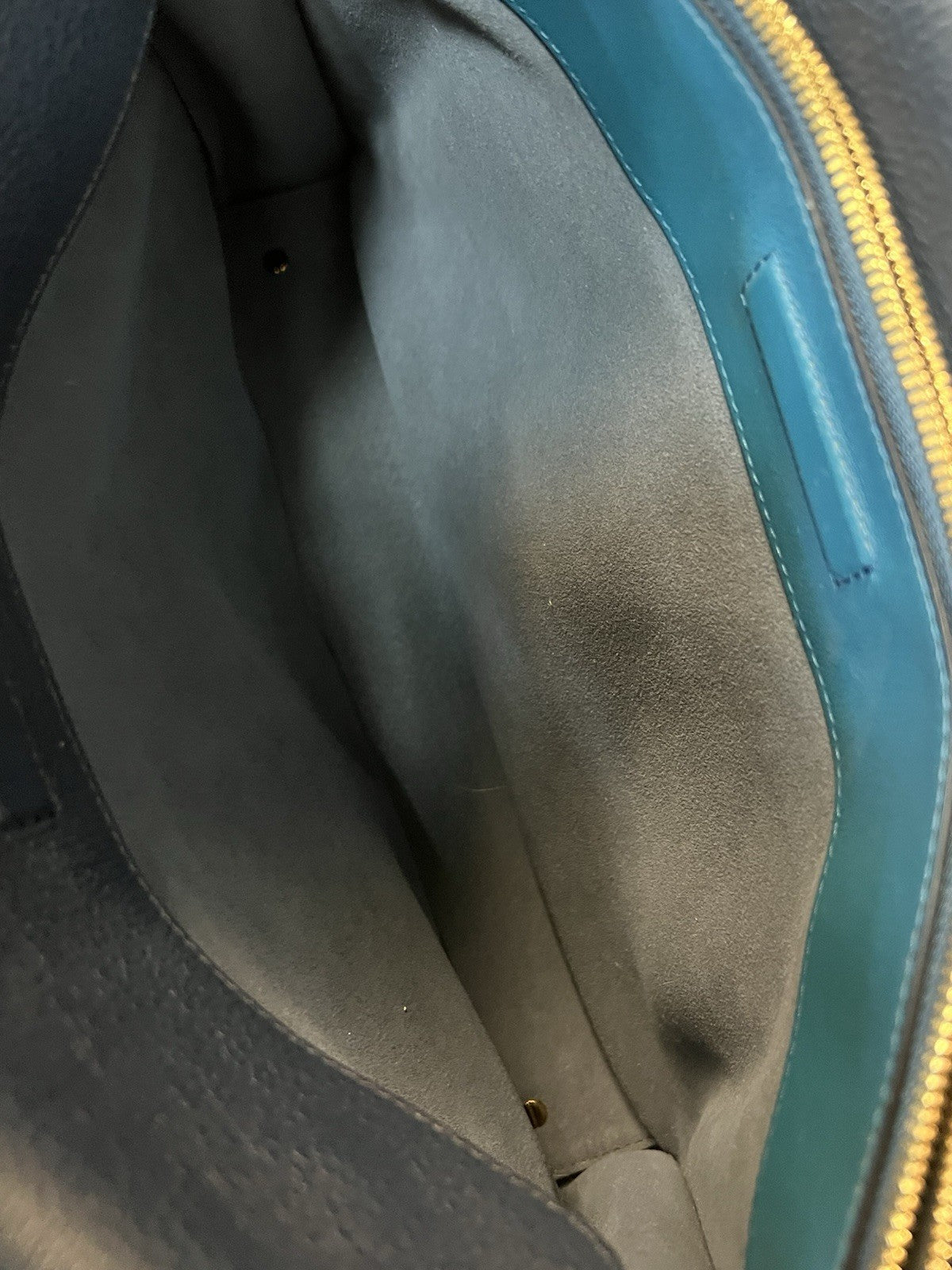 MCM Blue Leather Milla Tote With Canvas Strap