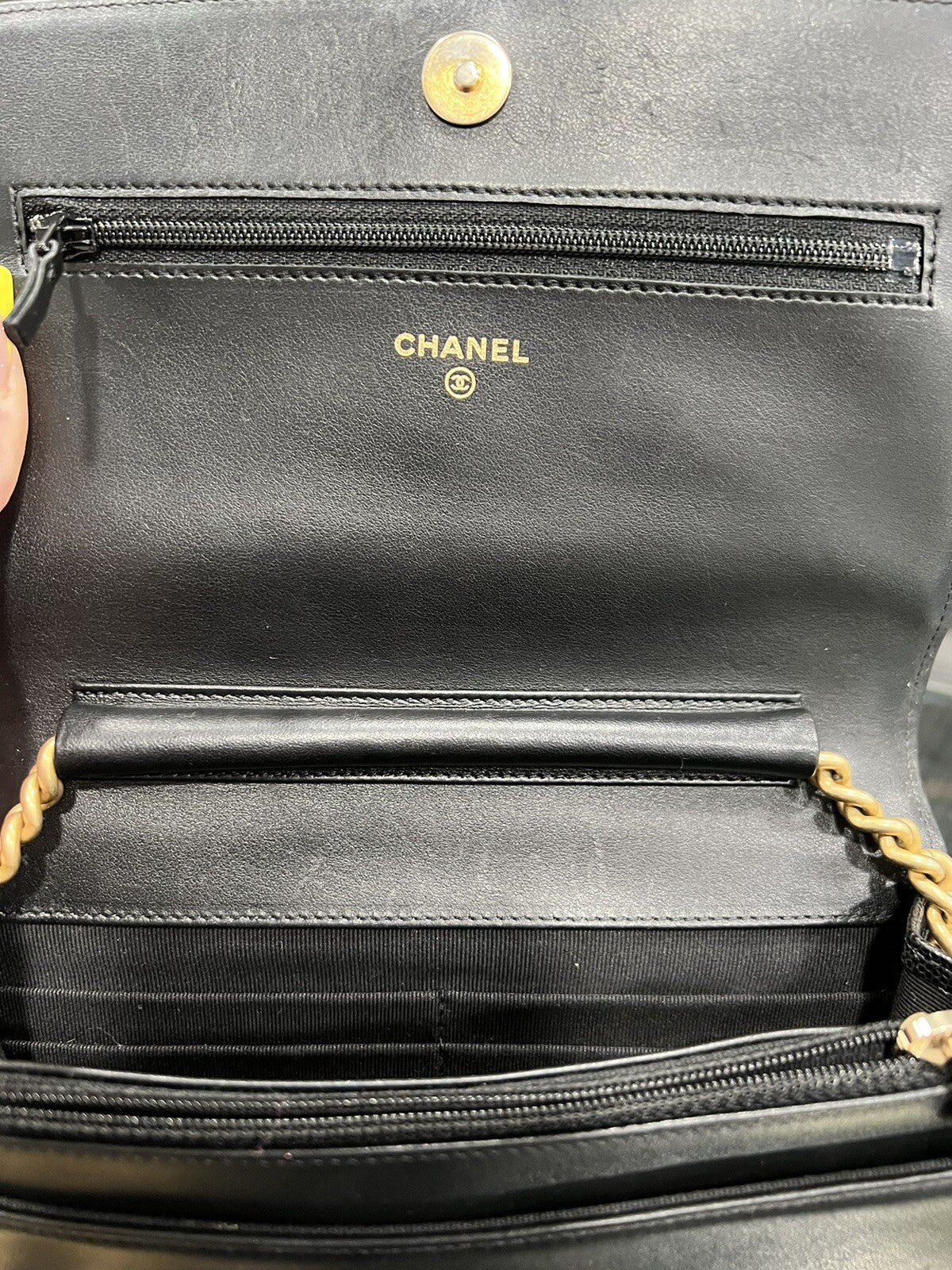 Chanel Caviar Black/Gold Boy Wallet On Chain W/Duster
