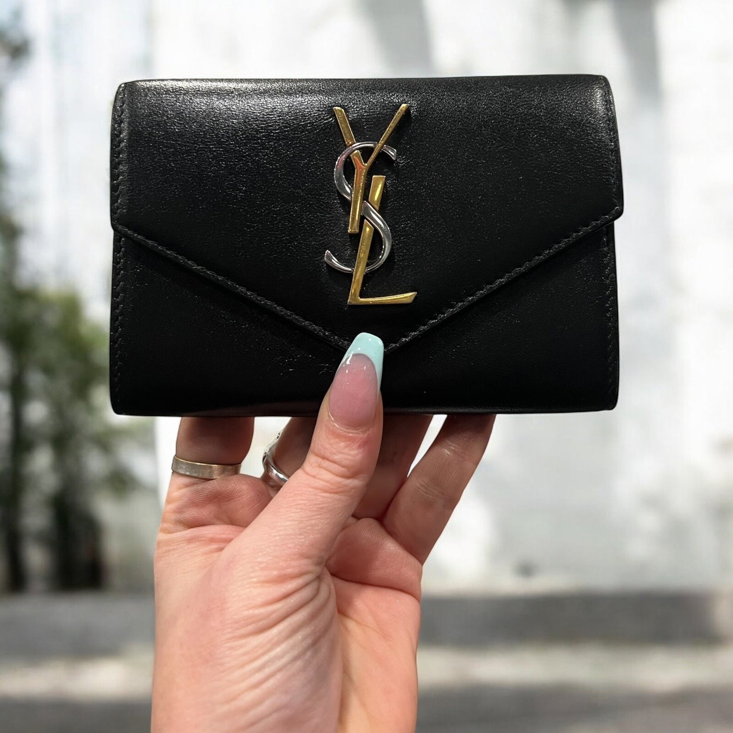 YSL Saint Laurent Cassandre Dual Metal Small Lambskin Flap Wallet