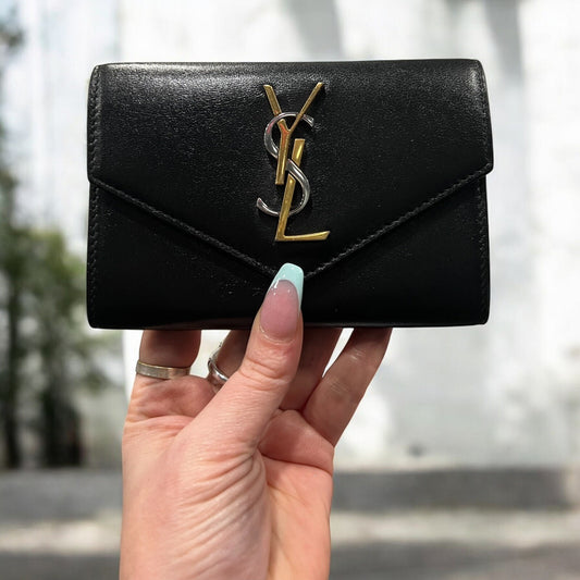 YSL Saint Laurent Cassandre Dual Metal Small Lambskin Flap Wallet