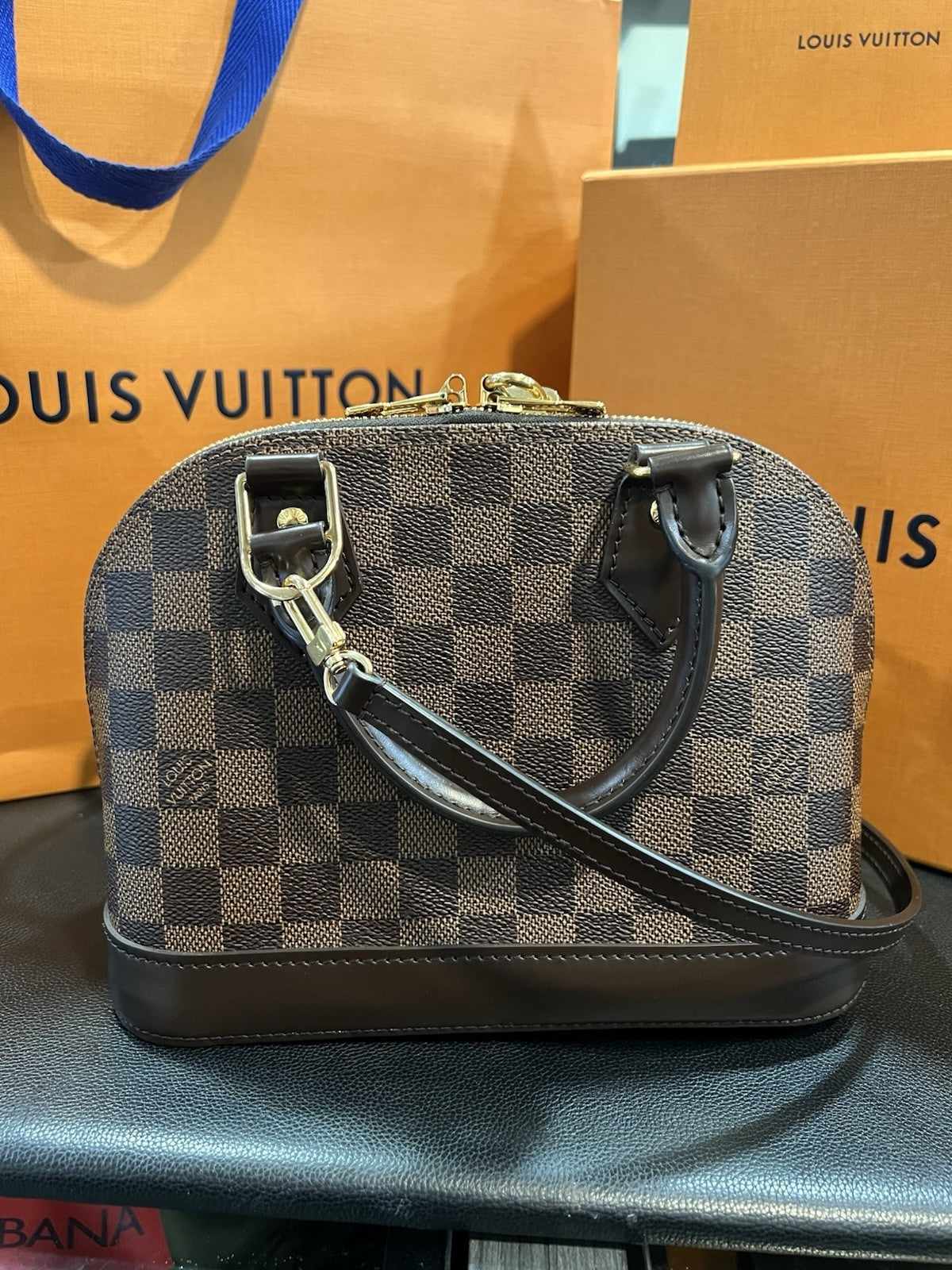 Louis Vuitton Damier Ebene Alma BB Box Lock Key Bag & Authenticity Retail $2k
