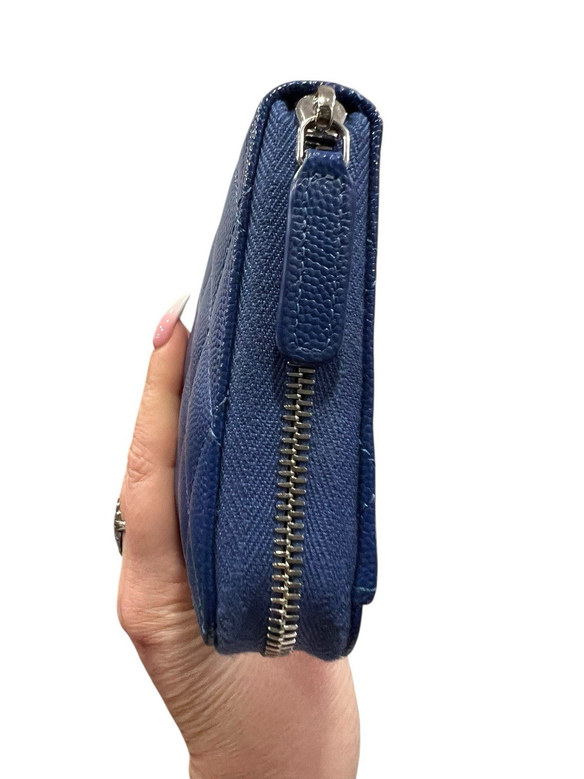 Chanel Caviar Cobalt Blue Leather Zip Around Wallet With Authenticity