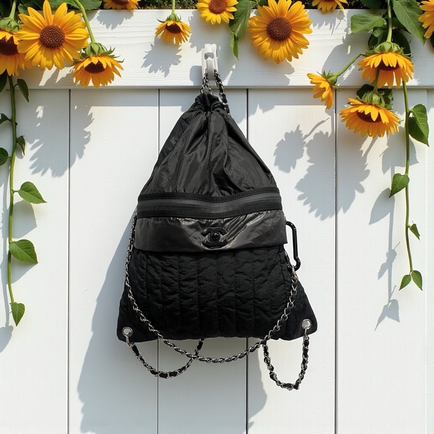 Chanel Nylon Neige Covertible Drawstring Backpack W/Certificate of Authenticity