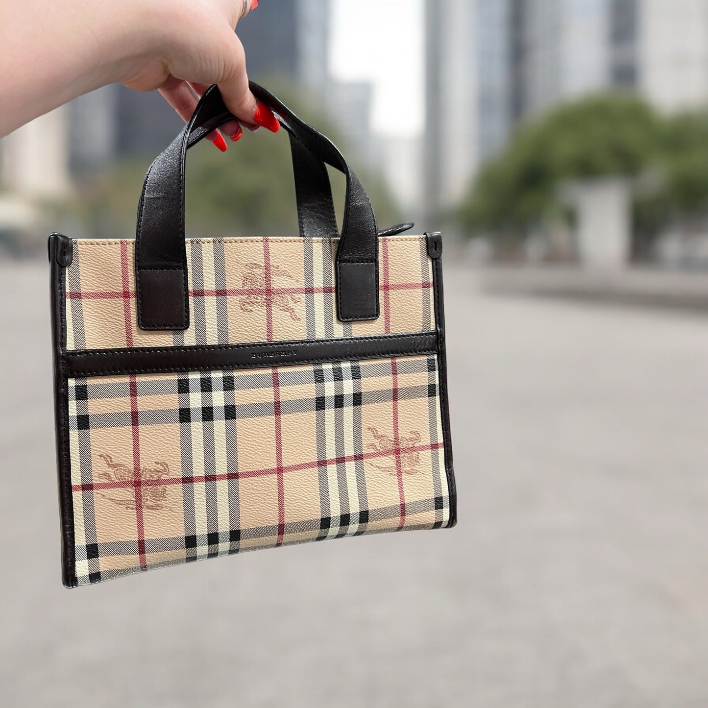 Burberry Nova Check Small Canvas Tote Bag W/Certificate Of Authenticity