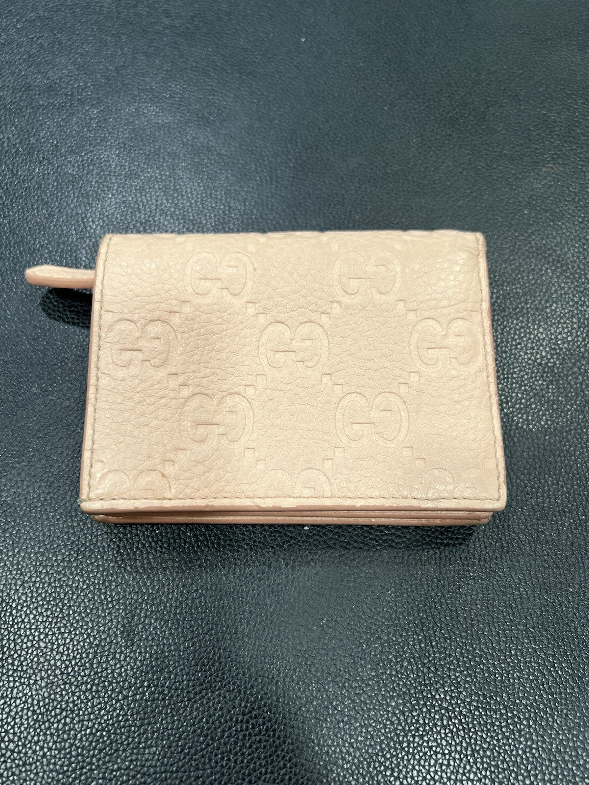 Gucci GG Emblem Peach Leather Bifold Small Wallet With Authenticity