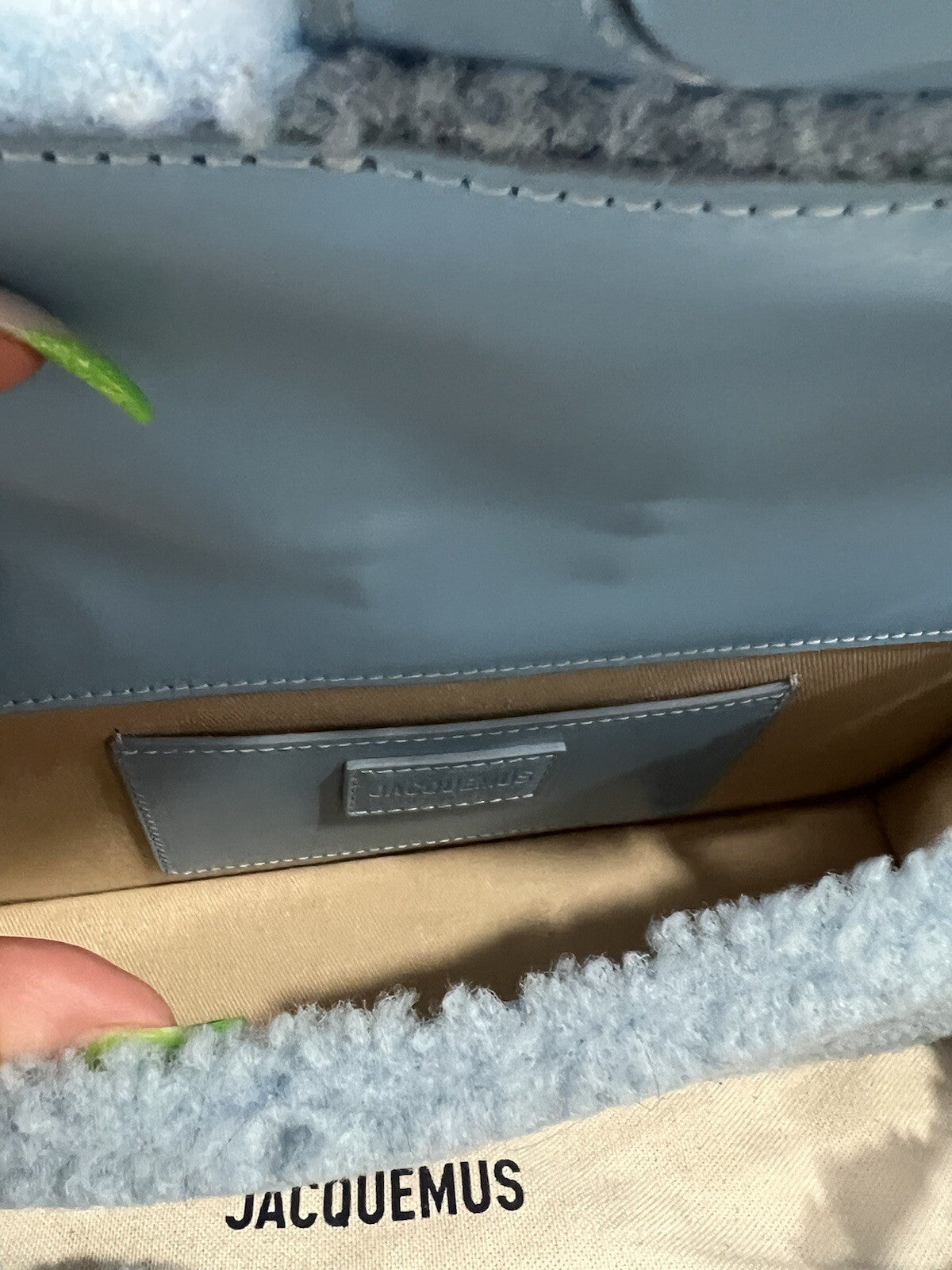 Jacquemus Le Bambidou Blue Shearling Shoulder Bag With Duster