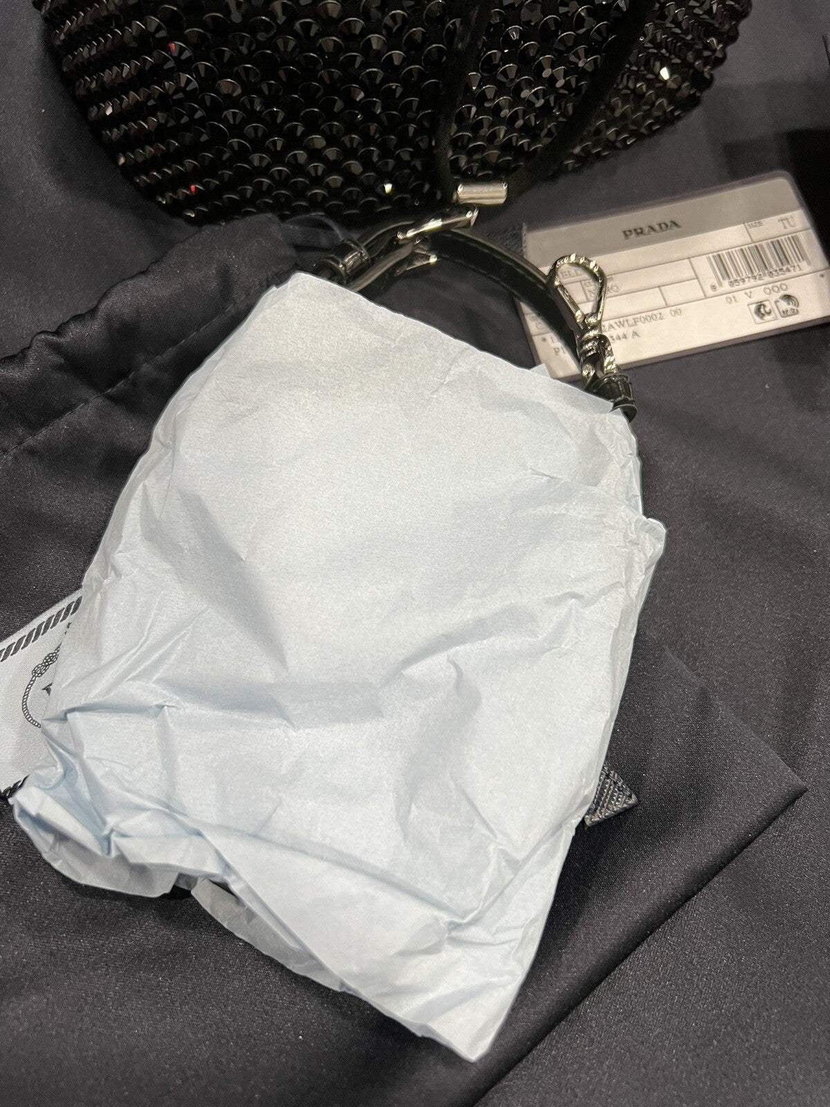 Prada Satin Mini Bucket Bag W/Crystals NWOB W/Certificate of Authenticity & Tags