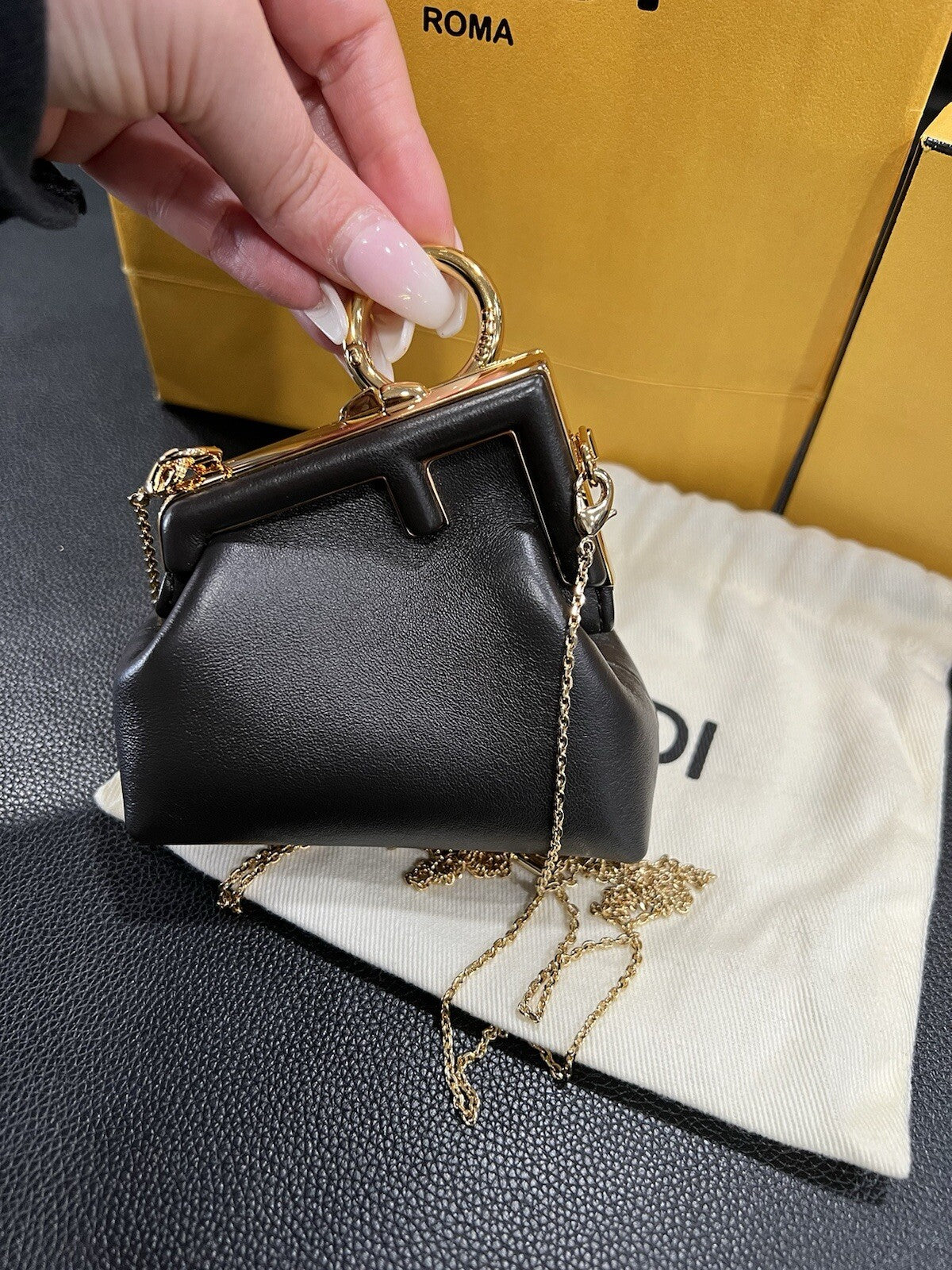 Fendi Nappa Nano Fendi First Bag Charm Chain Bag