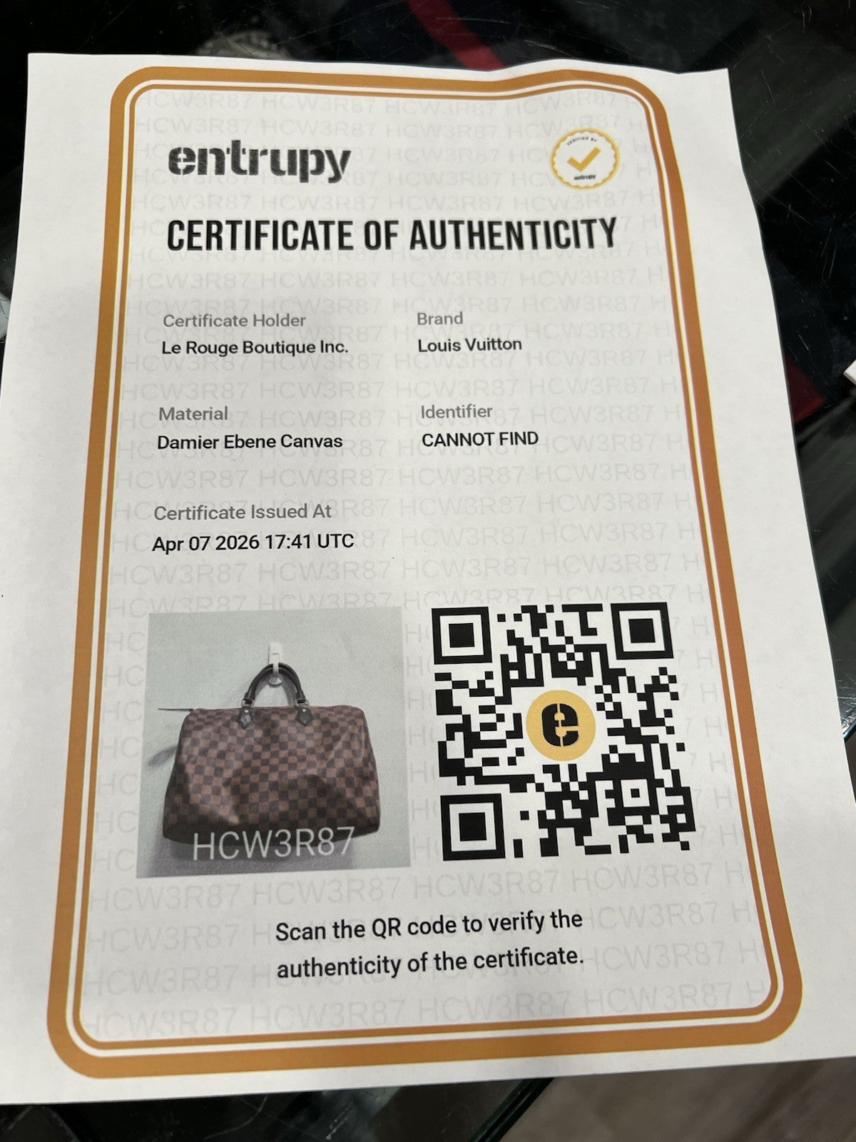 Louis Vuitton Damier Ebene 35 Complete Set Lock Key Duster Box Bag & Receipt