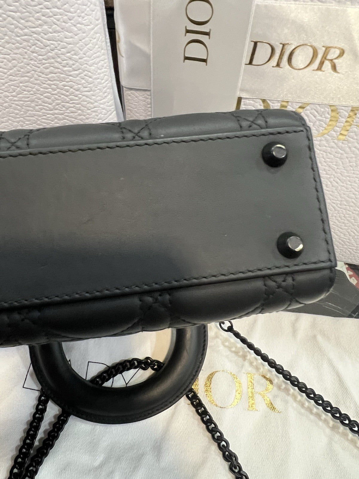 Christian Dior Matte Black Cannage Mini Lady Bag Box Duster Receipt Retail $5500