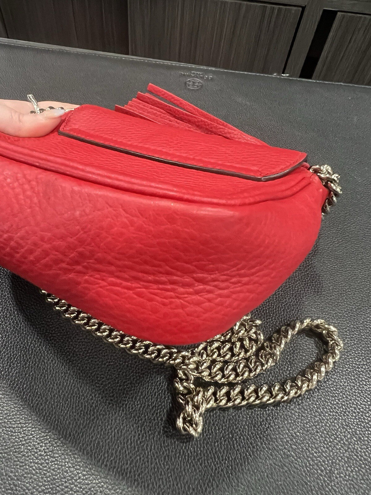 Gucci Red Leather Soho Mini Chain Bag With Certficate of Authenticity