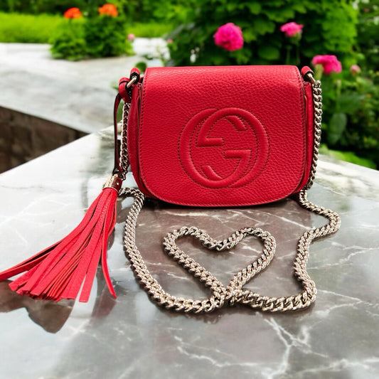 Gucci Red Leather Soho Mini Chain Bag With Certficate of Authenticity