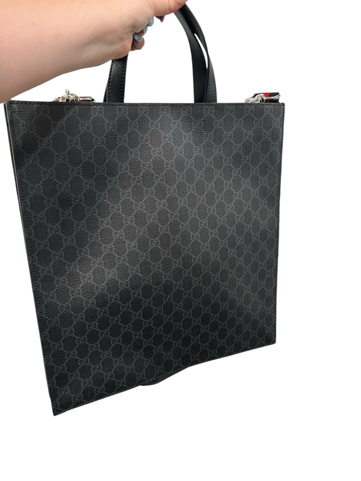 Gucci Black GG Supreme Large Messenger Tote Bag W/ COA