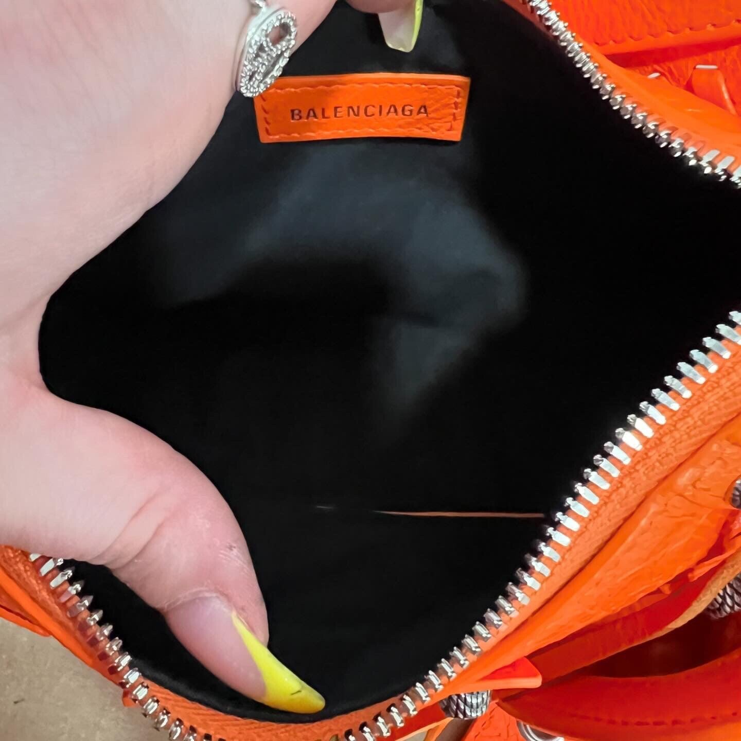 Balenciaga Le Cagole XS Neon Orange Arena Leather Shoulder Bag