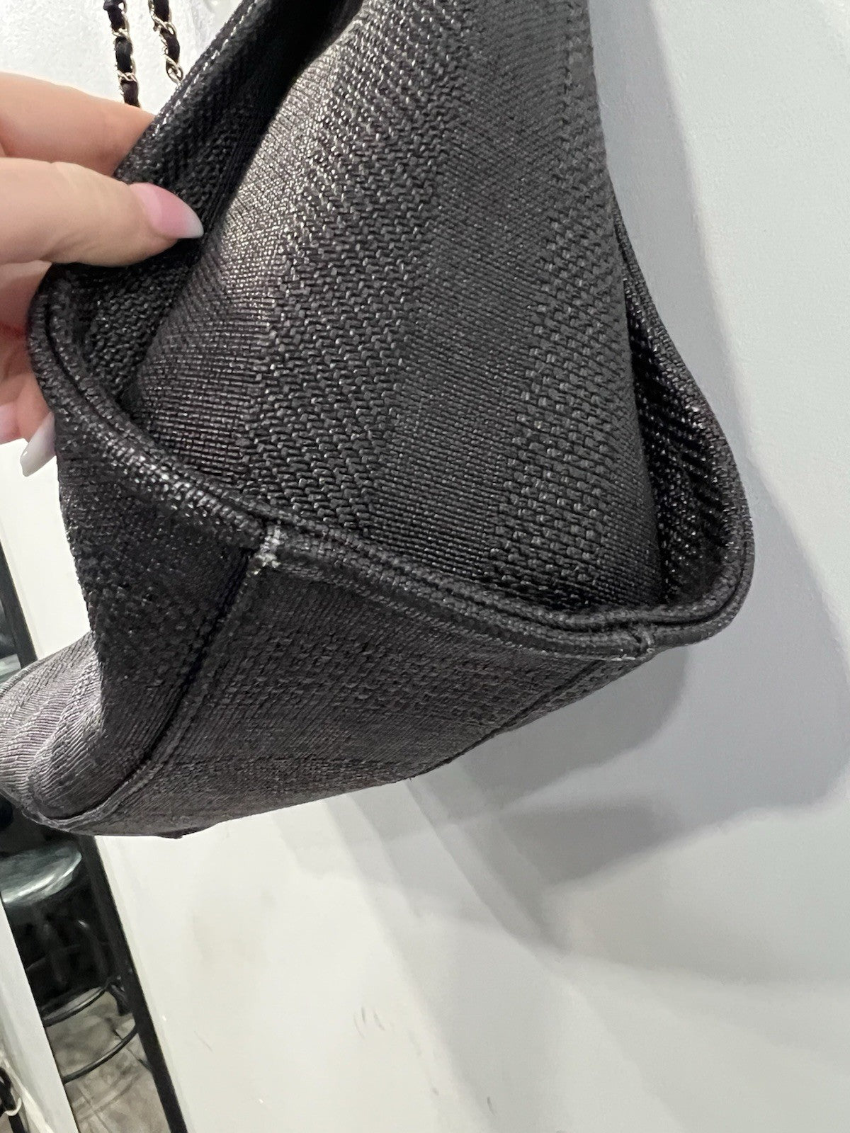 Chanel Mixed Fibers Striped Small Deauville Tote Navy Blue W/Authenticity