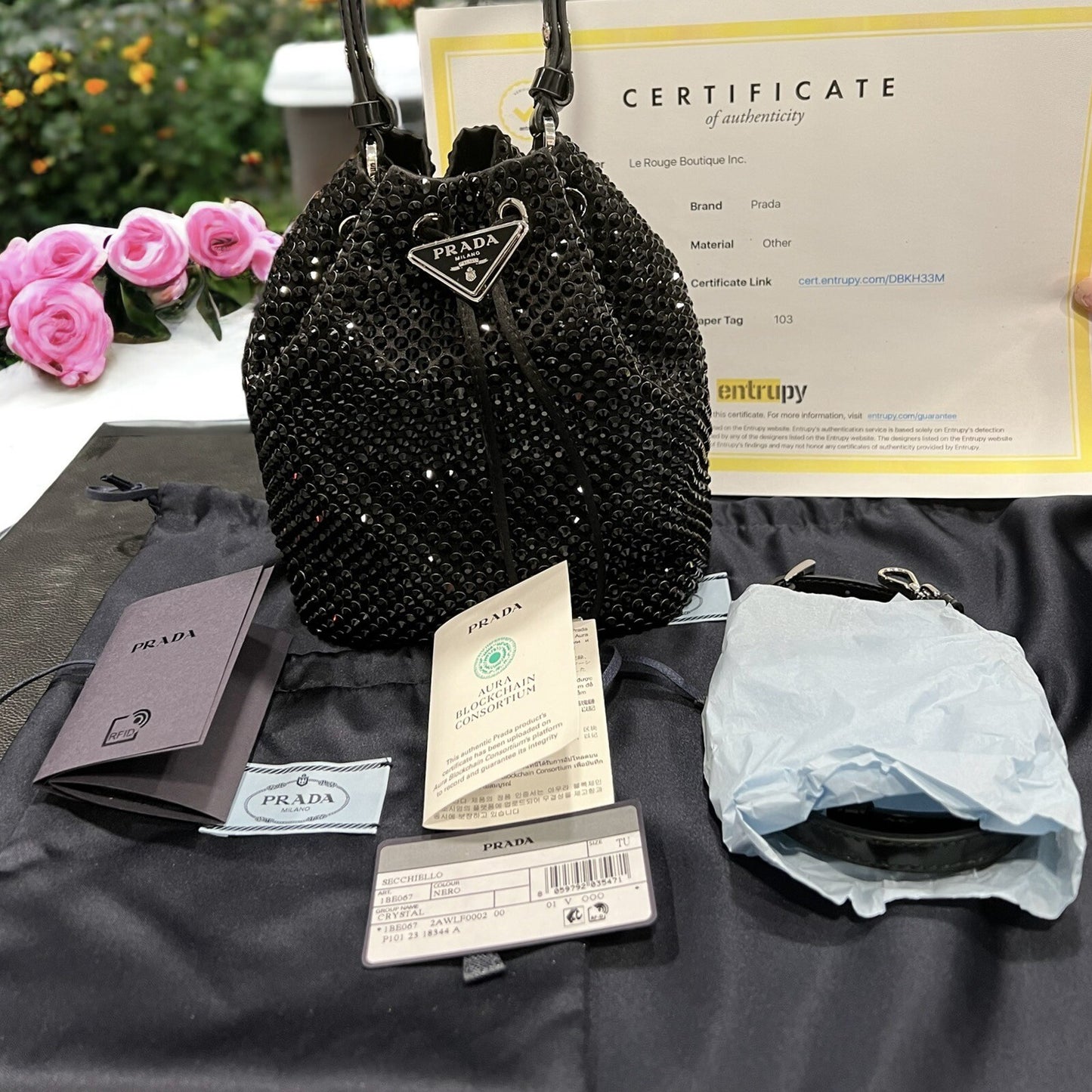 Prada Satin Mini Bucket Bag W/Crystals NWOB W/Certificate of Authenticity & Tags