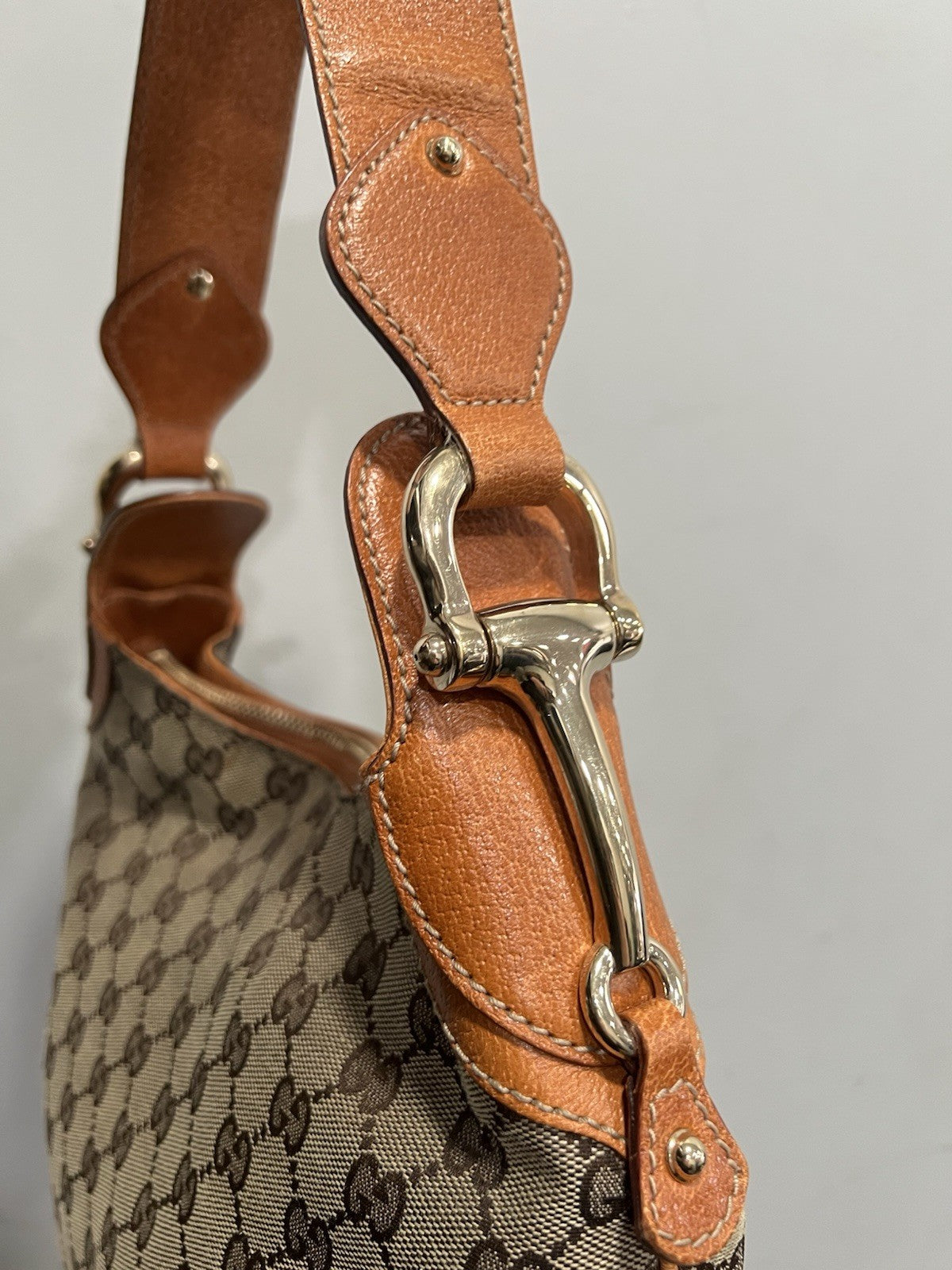 Gucci GG Canvas Bit Creole Shoulder Bag With Authenticity
