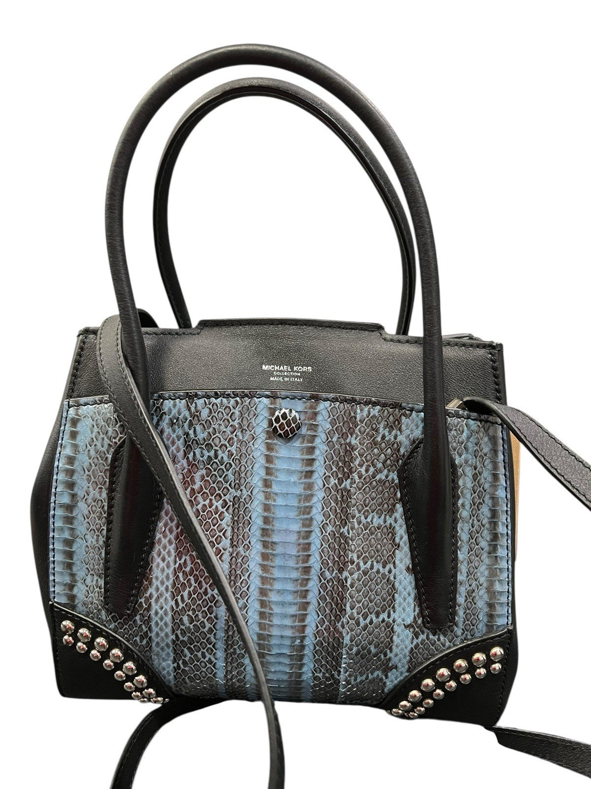 Michael Kors Collection Bancroft Blue Cornflower/Black Satchel NWT Retail $1750