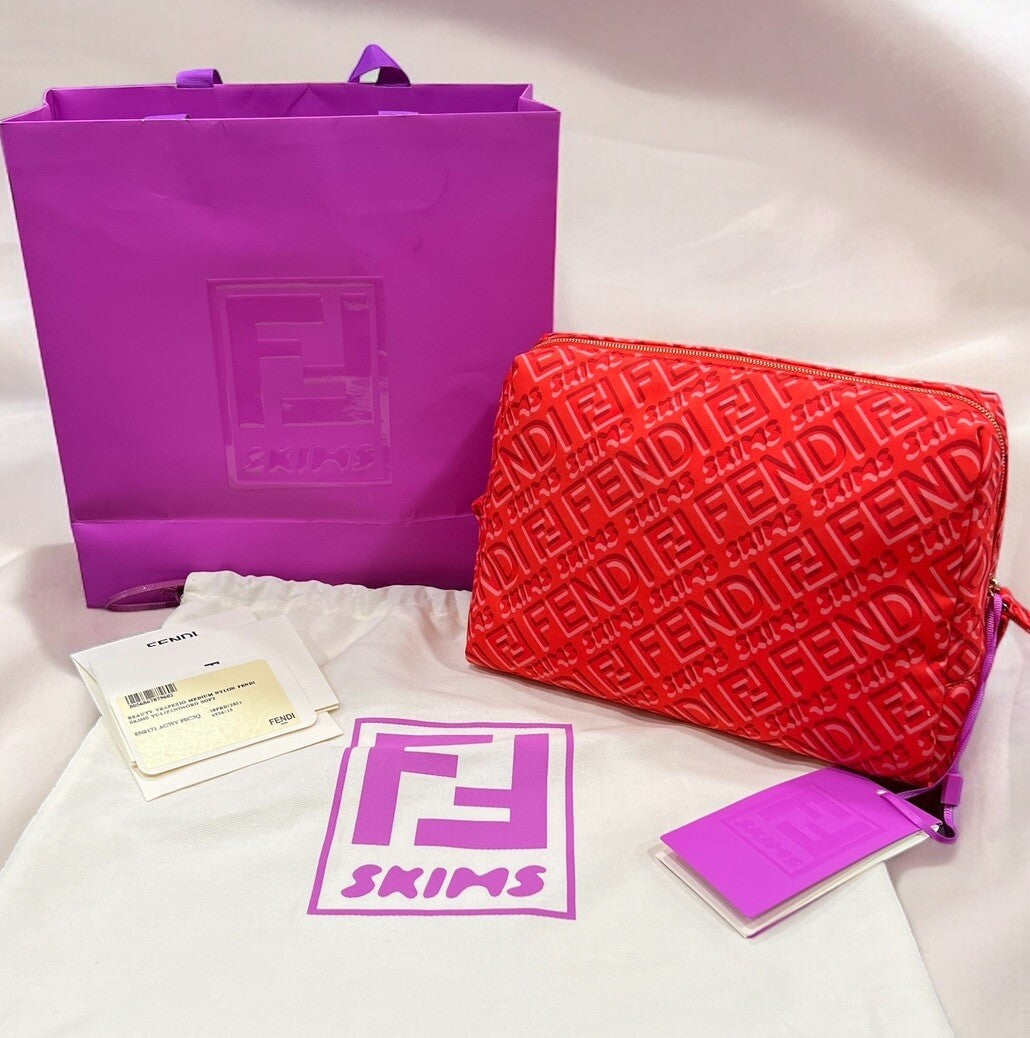 New Fendi X SKIMS FF Nylon Medium Cosmetic Trapezio Beauty Bag/Pouch