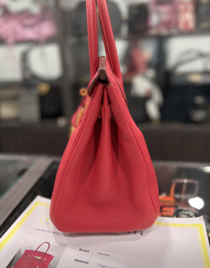 Hermes Birkin Red/Gold Togo Leather 30 W/ Certificate Of Authenticity From 2020