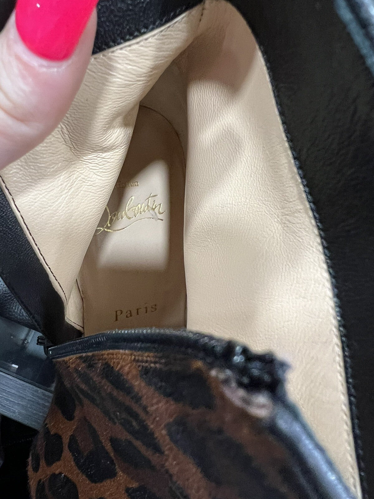 Christian Louboutin So Kate Leopard Pony Hair 55 Ankle Boot Kitten Heels 37/US7