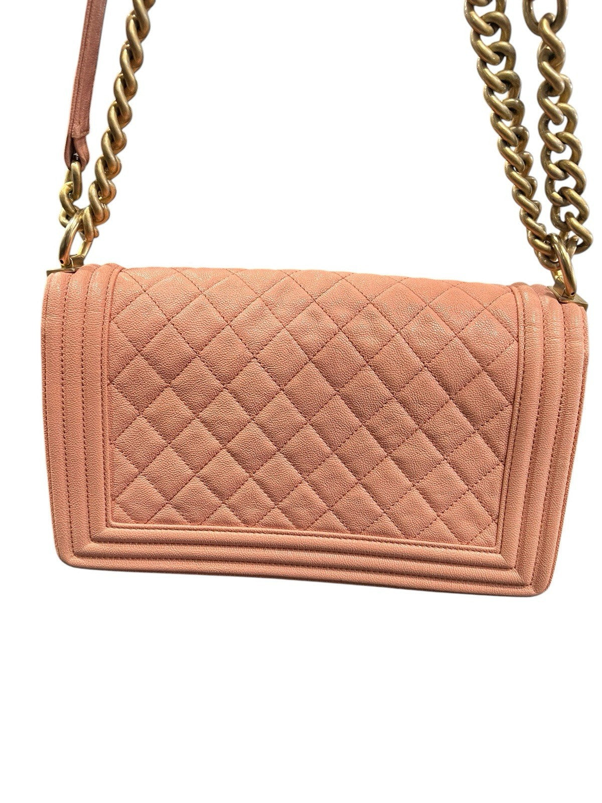 Chanel Quilted Pink Gold Medium Boy Bag With Box Duster Bag & Certifiicate