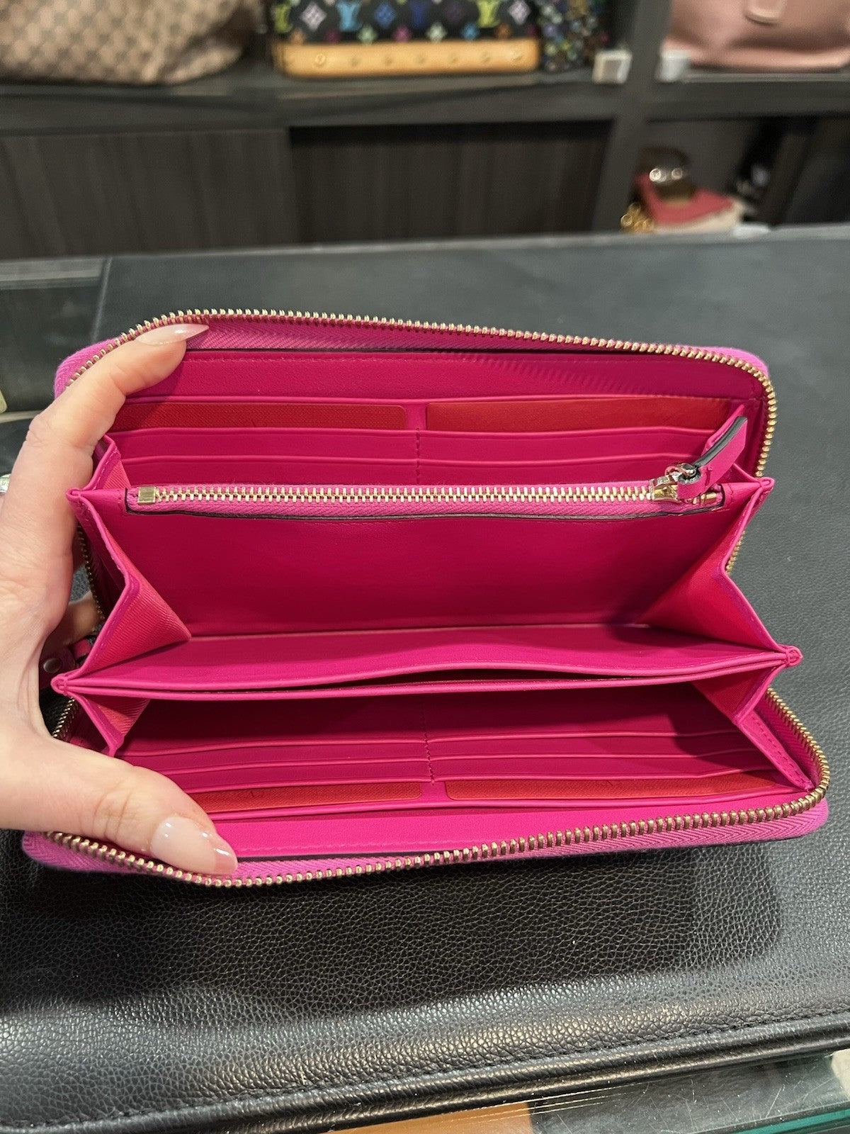 Valentino Rockstud Fuchsia Zip Around Continental Wallet NIB