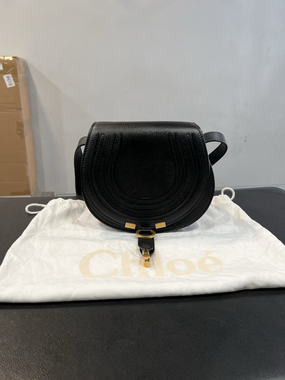 Chloe Black Leather Marcie Crossbody Bag W/Duster & Authenticity