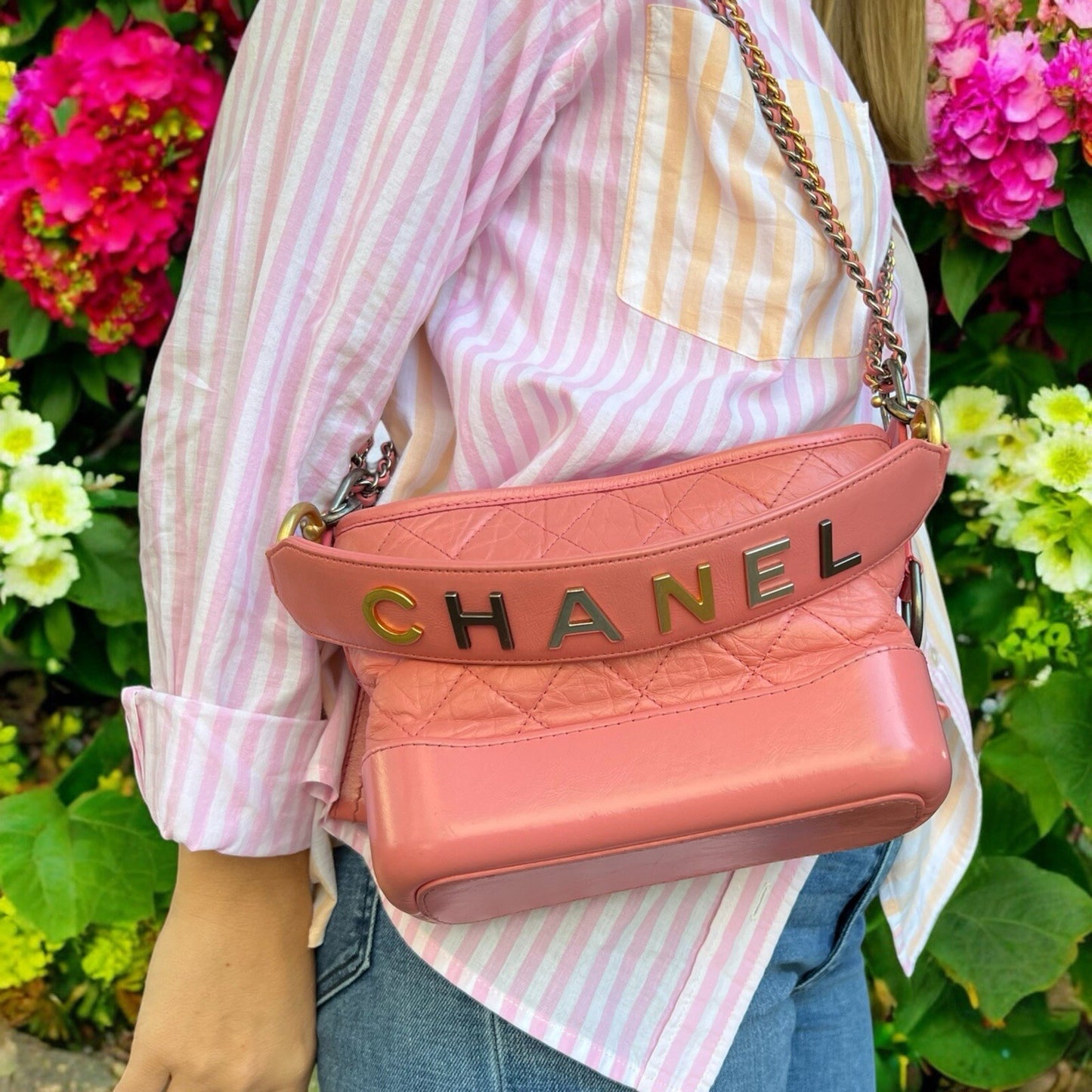 Chanel Gabrielle Pink Hobo Logo Handle Bag W/Certificate Of Authenticity